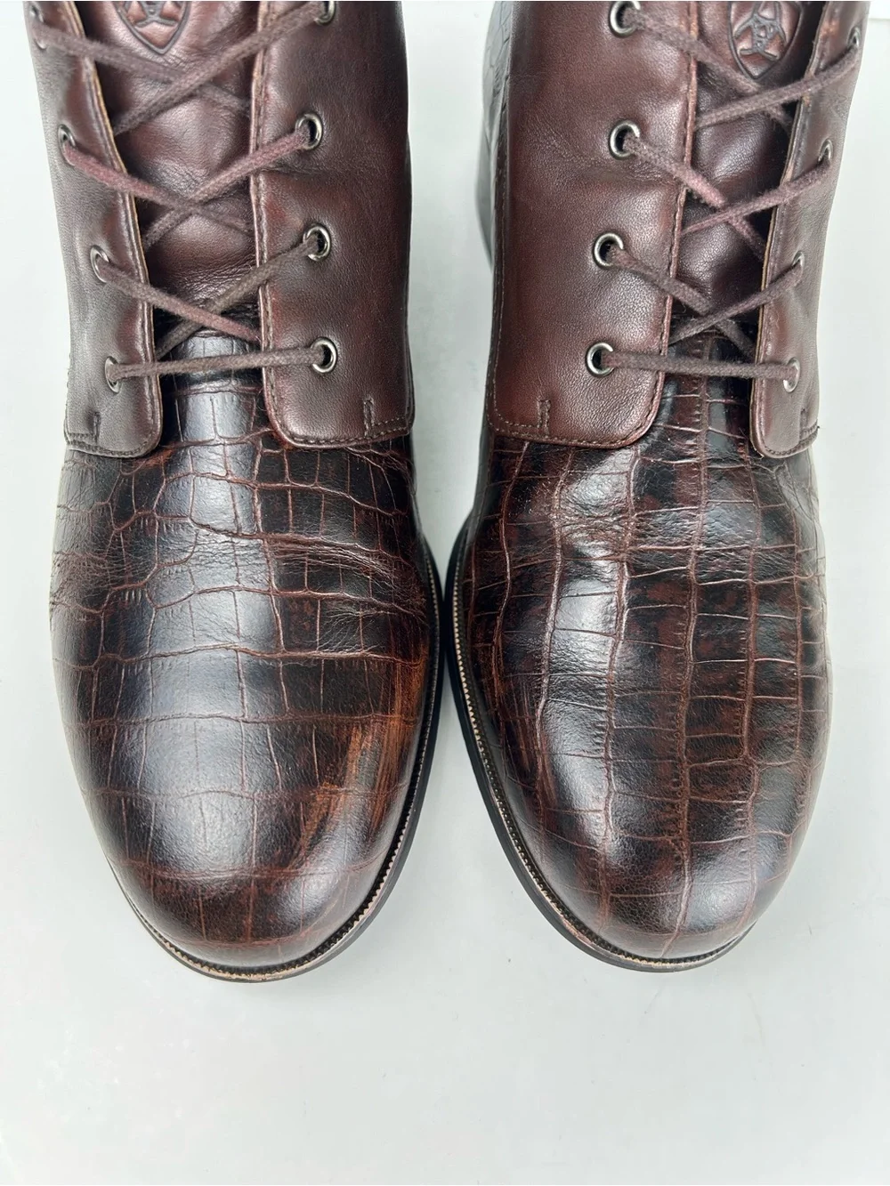 Ariat Bancroft Croc Embossed Leather Brown Lace Up Ankle Boot Bootie 10B